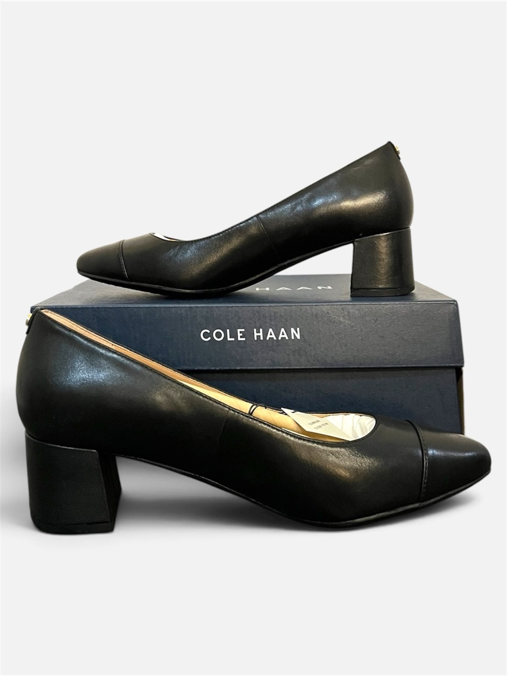 NIB Cole Haan Black Leather Go-To Block Heel Pump 7.5